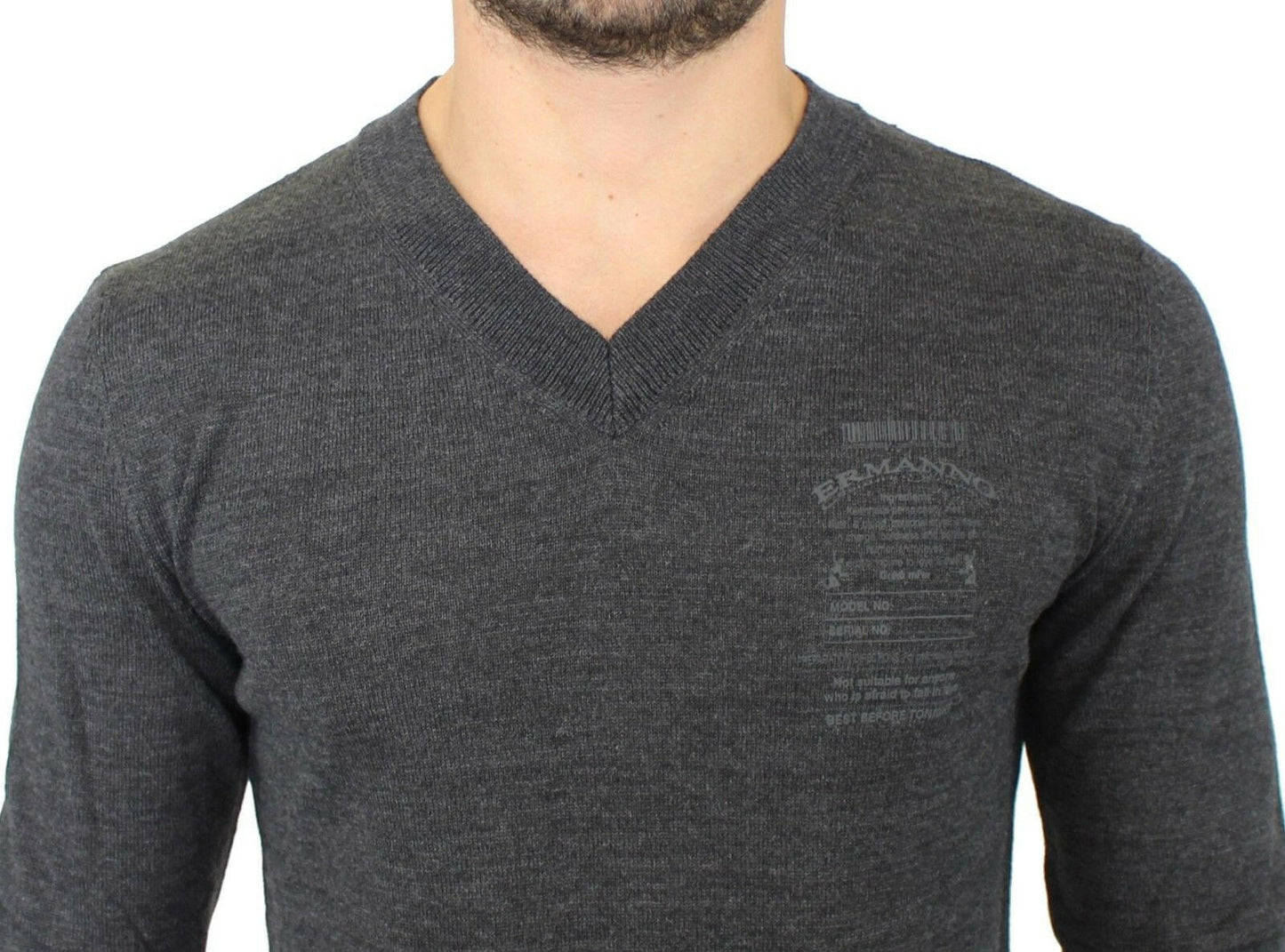 Ermanno Scervino Gray Wool Blend V-neck Pullover Sweater