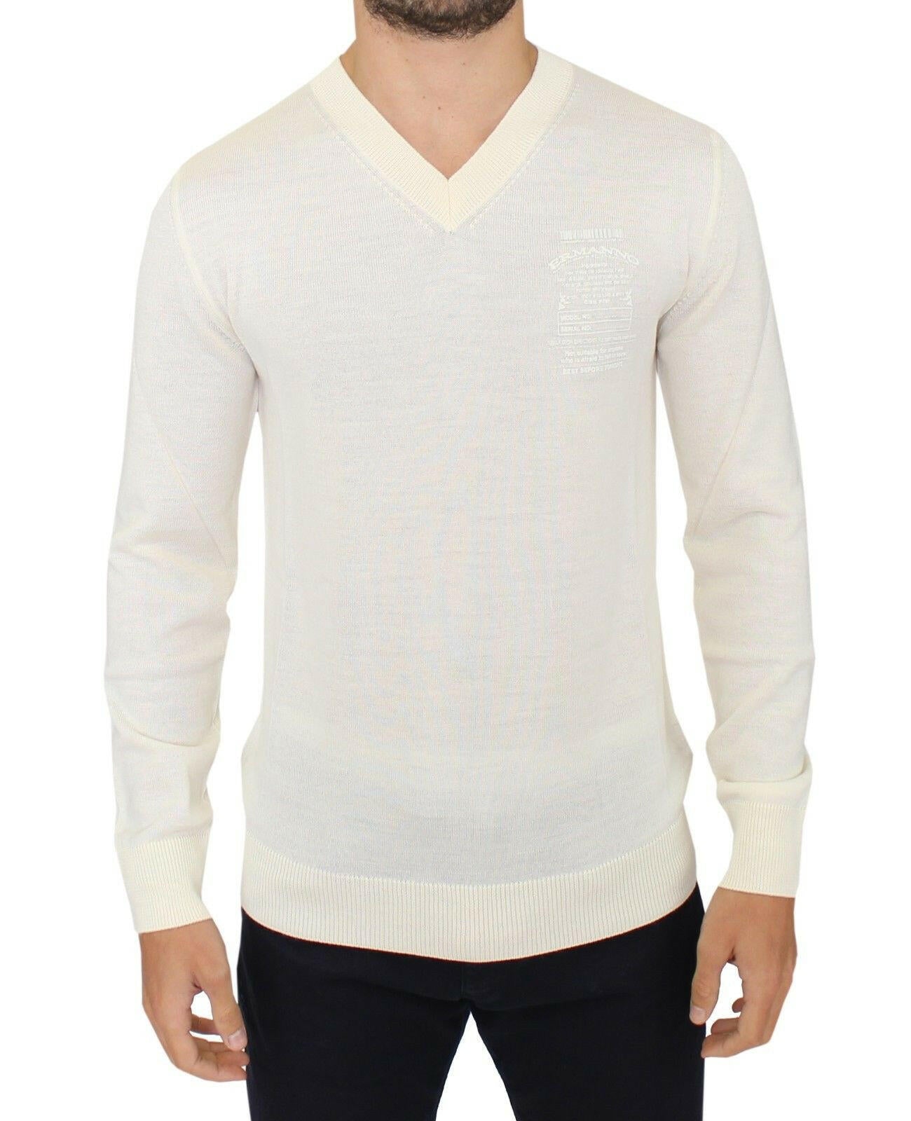 Pull col V en laine mélangée blanc cassé Ermanno Scervino