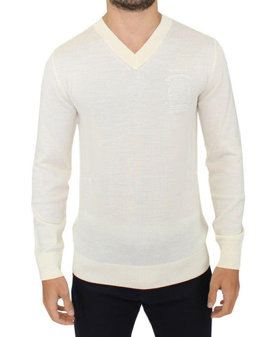 Ermanno Scervino Pullover aus Wollmischung mit V-Ausschnitt in Off-White