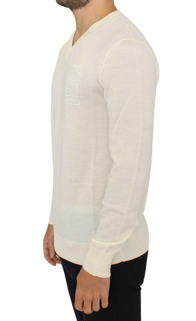 Ermanno Scervino Pullover aus Wollmischung mit V-Ausschnitt in Off-White