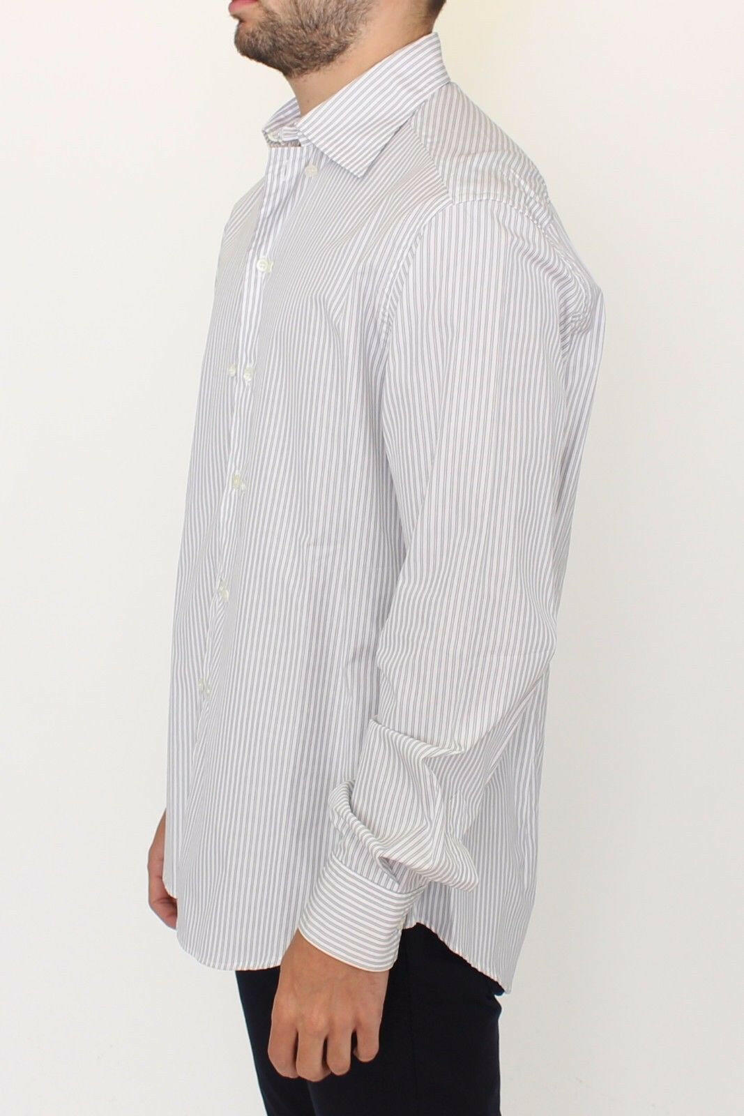 Ermanno Scervino White Gray Striped Regular Fit Casual Shirt