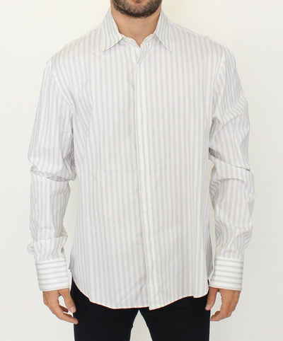 Ermanno Scervino White Black Striped Regular Fit Casual Shirt