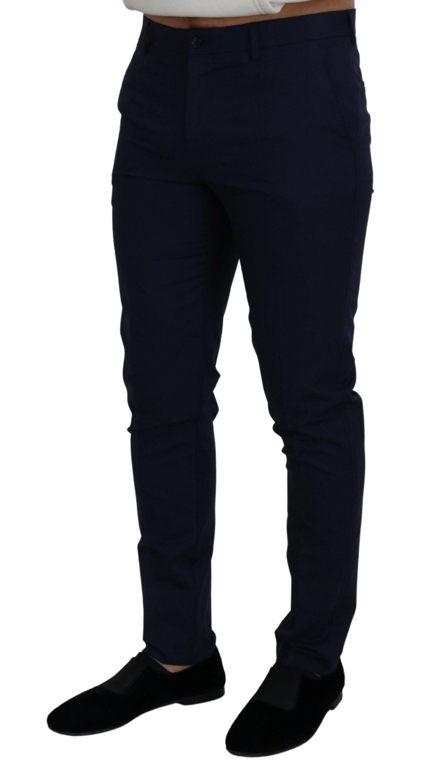 Dolce &amp; Gabbana Blaue Leinen-Baumwoll-Schlanke Hose Chinos Hose
