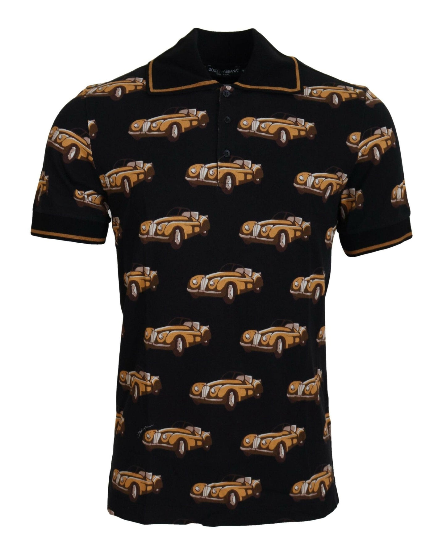 Dolce &amp; Gabbana – Schwarzes Poloshirt mit kurzem Arm und Auto-Print
