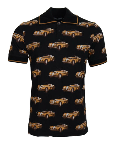 Dolce & Gabbana Black Car Print Short Sleeve Polo T-shirt