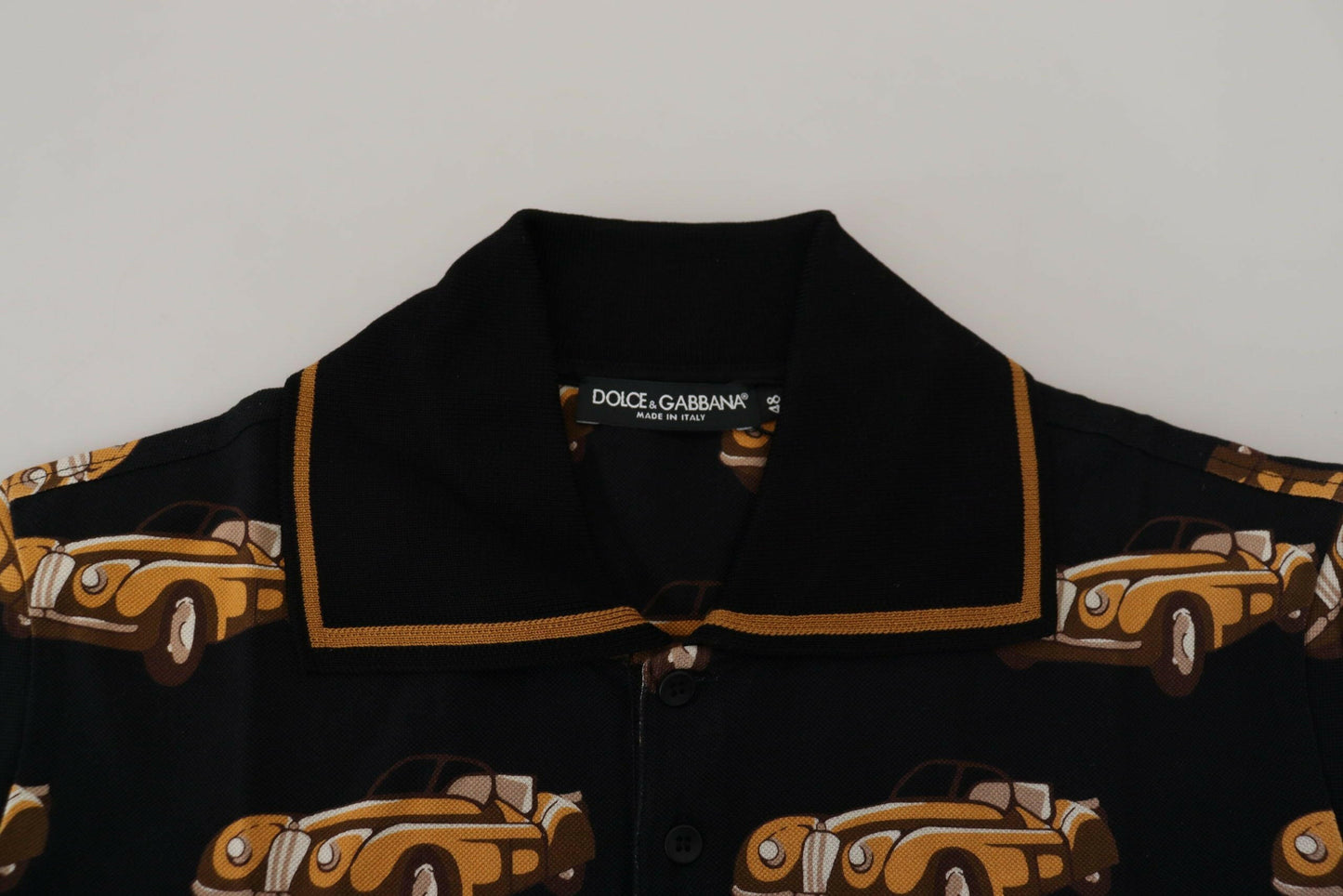 Dolce &amp; Gabbana – Schwarzes Poloshirt mit kurzem Arm und Auto-Print