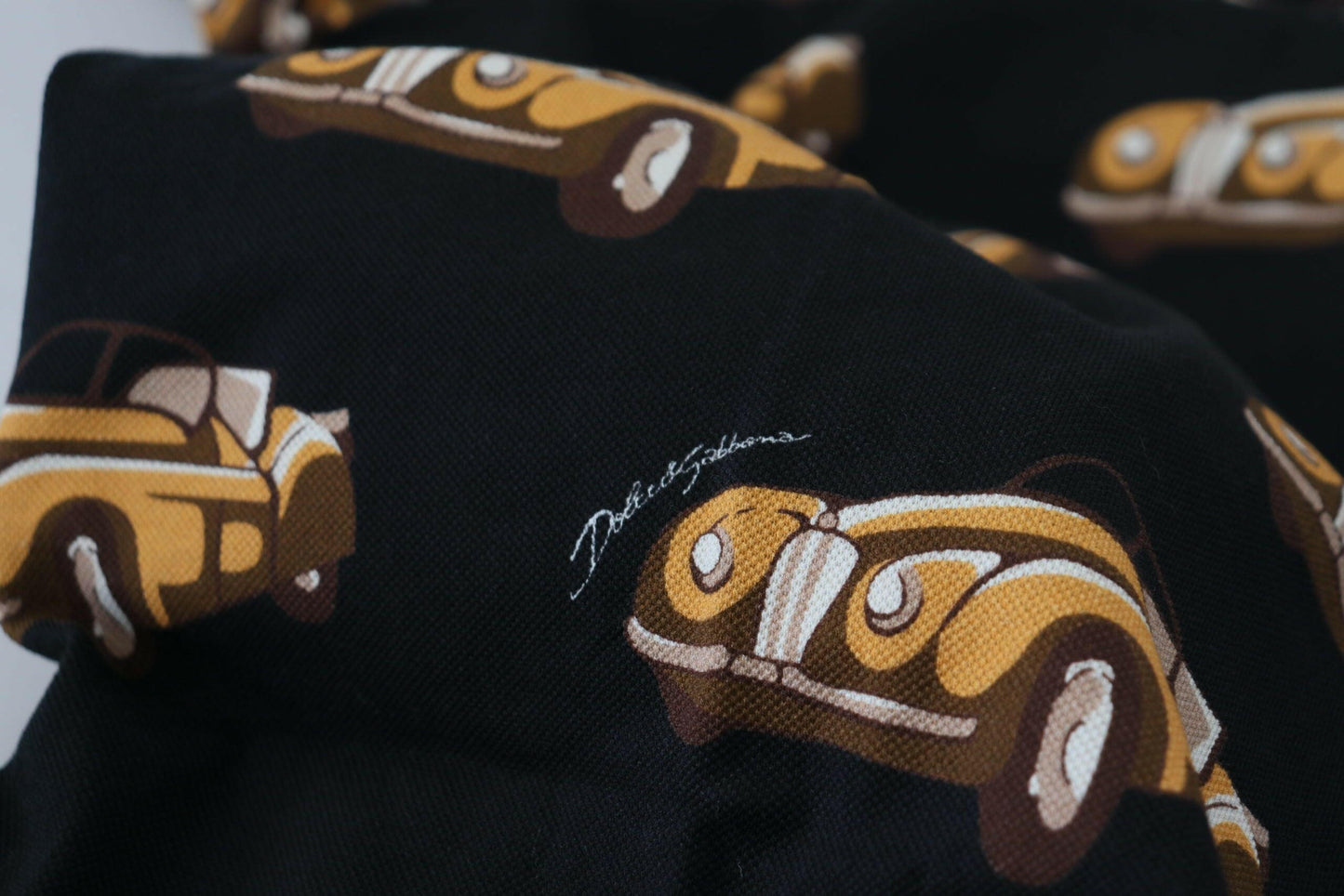 Dolce &amp; Gabbana – Schwarzes Poloshirt mit kurzem Arm und Auto-Print