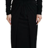 Dolce & Gabbana Black Sheath Midi Gown Wool Wrap Dress