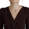 Dolce & Gabbana Brown Wrap Long Sleeve Midi Stretch Dress