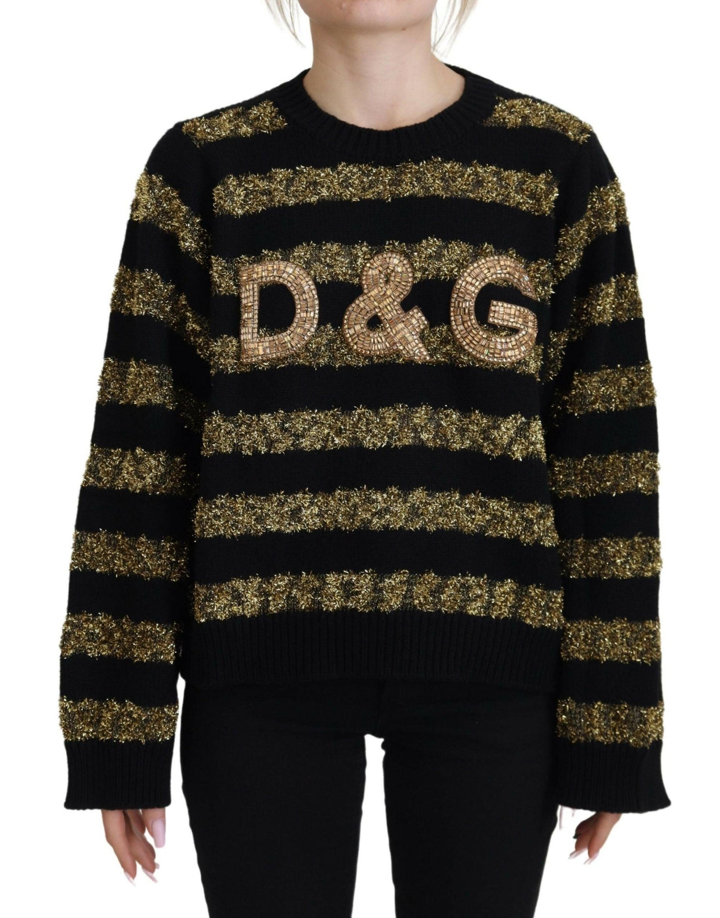 Dolce & Gabbana Black Gold D&G Crystal Cashmere Sweater