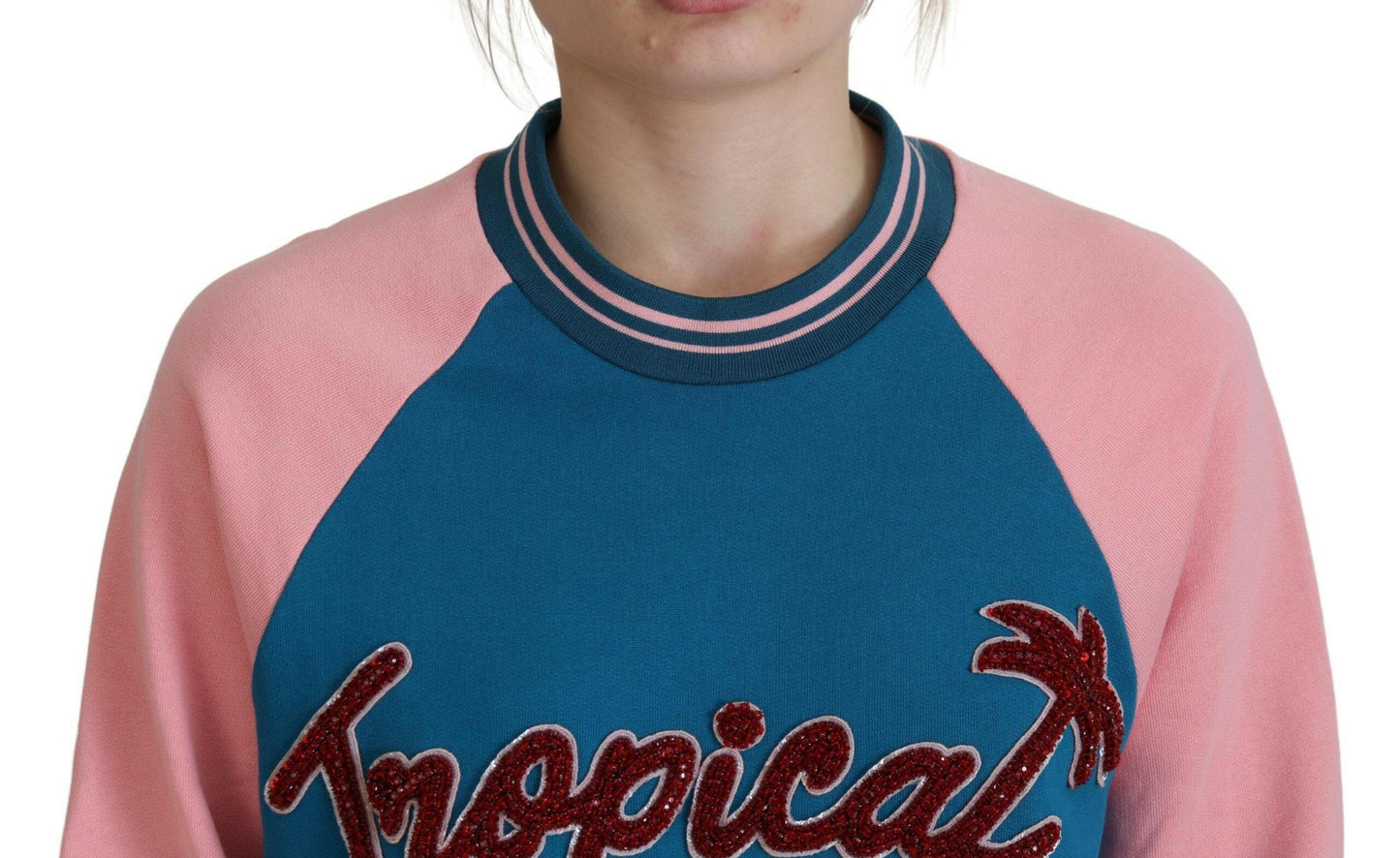 Dolce &amp; Gabbana Blau-Pink Queen Pailletten-Kristallpullover