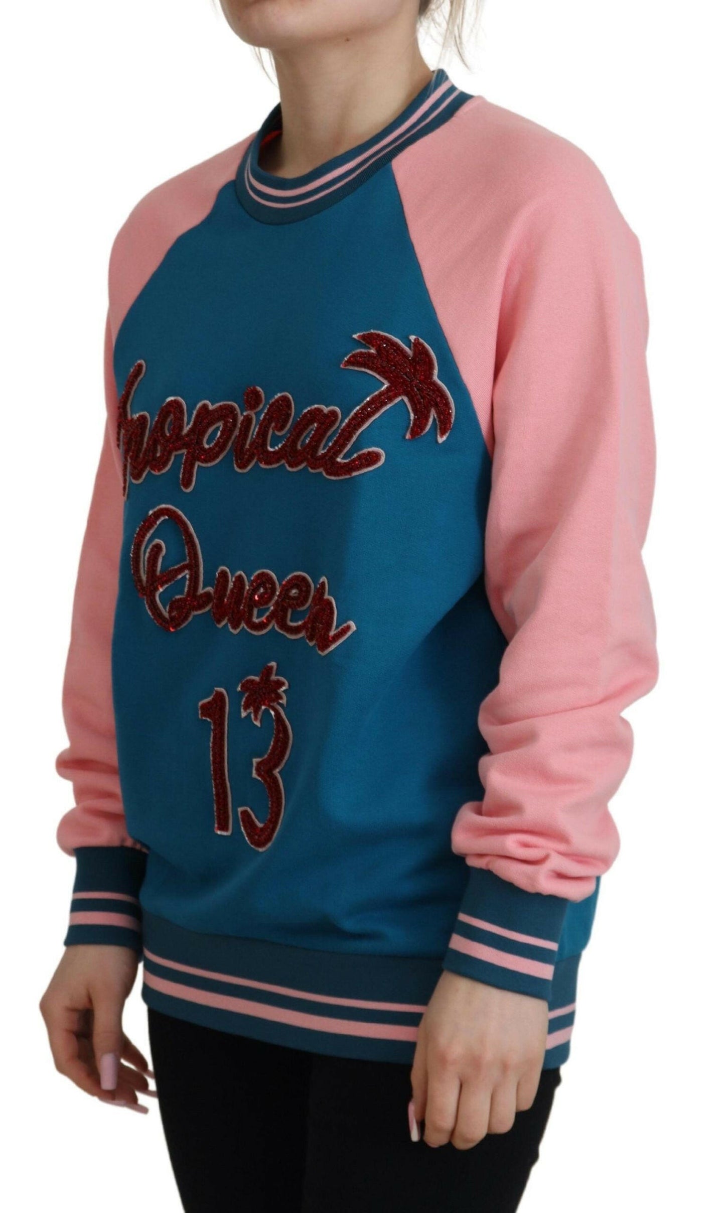 Dolce &amp; Gabbana Blau-Pink Queen Pailletten-Kristallpullover