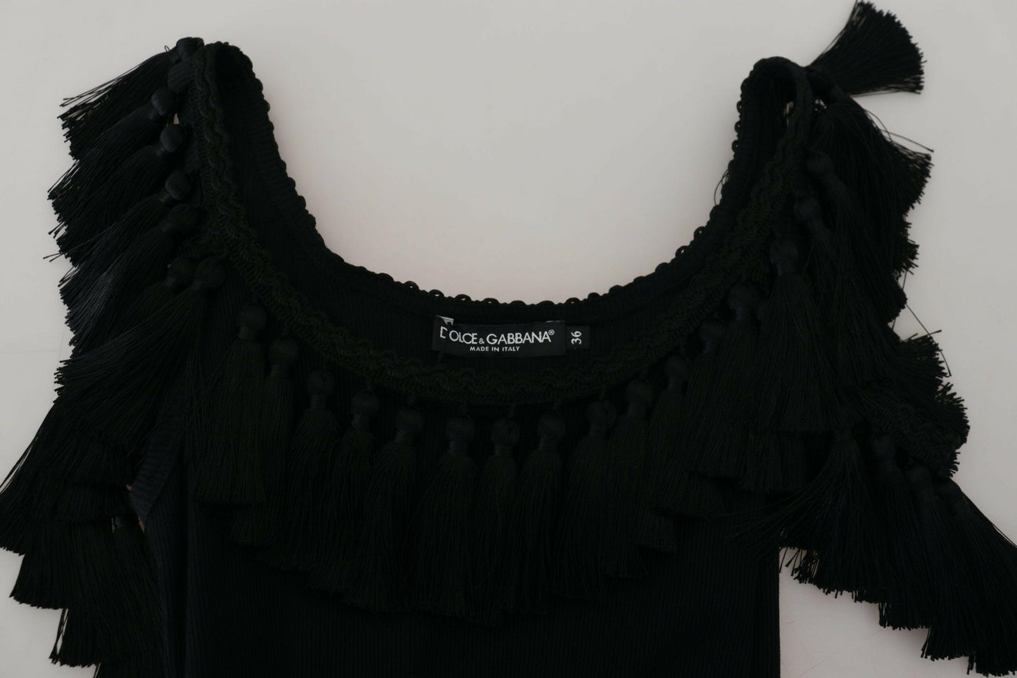 Dolce & Gabbana Black Tank Top Blouse Tassle Cotton Blouse