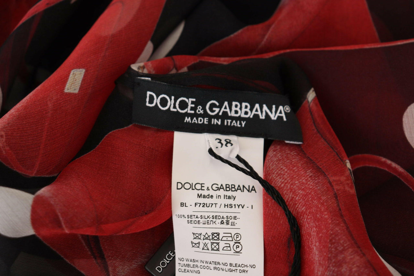 Dolce &amp; Gabbana Schwarz Rot Sicily Bag Seidenhemd Top Bluse