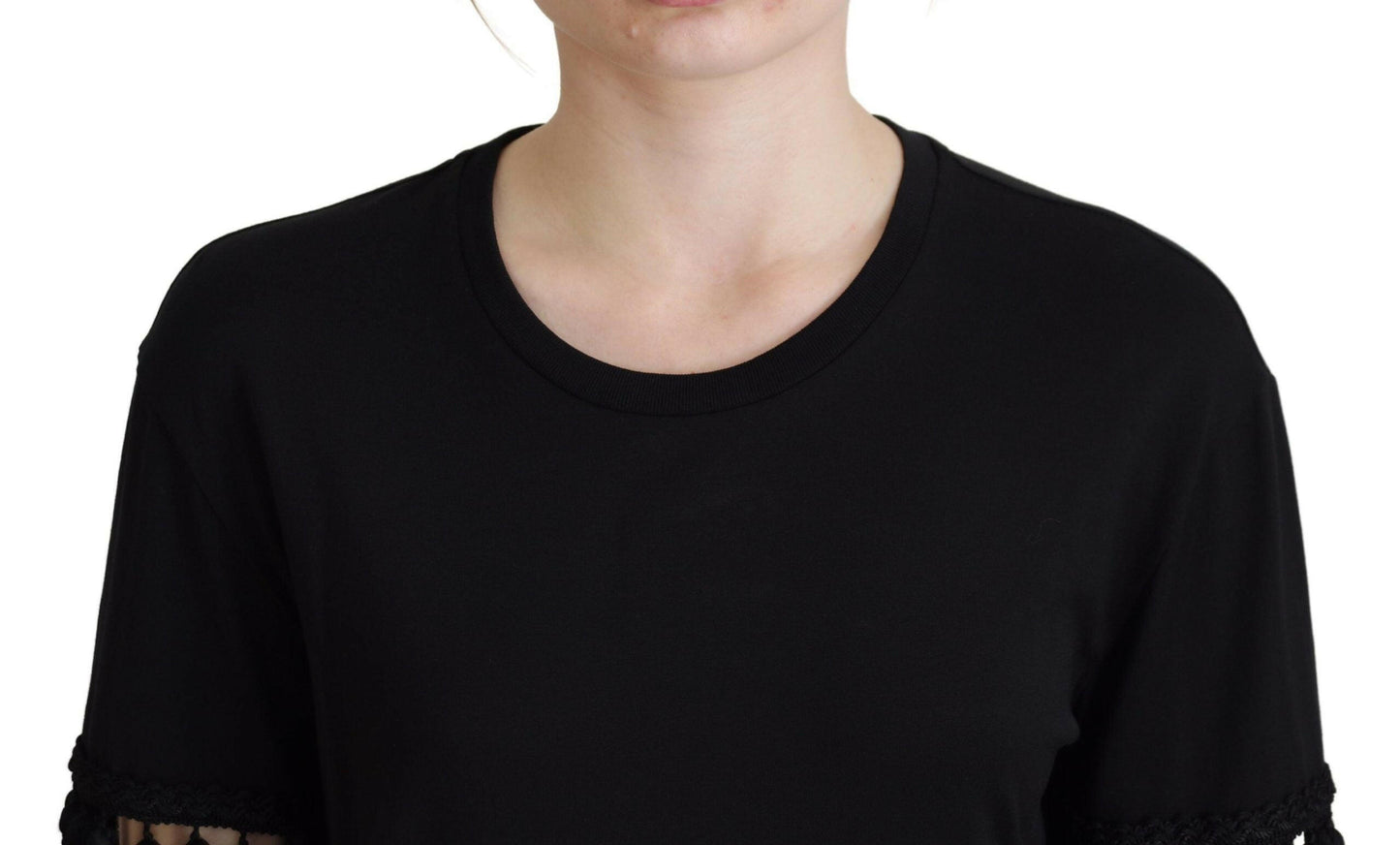 Dolce &amp; Gabbana Schwarze T-Shirt-Bluse mit Quasten aus Baumwolle