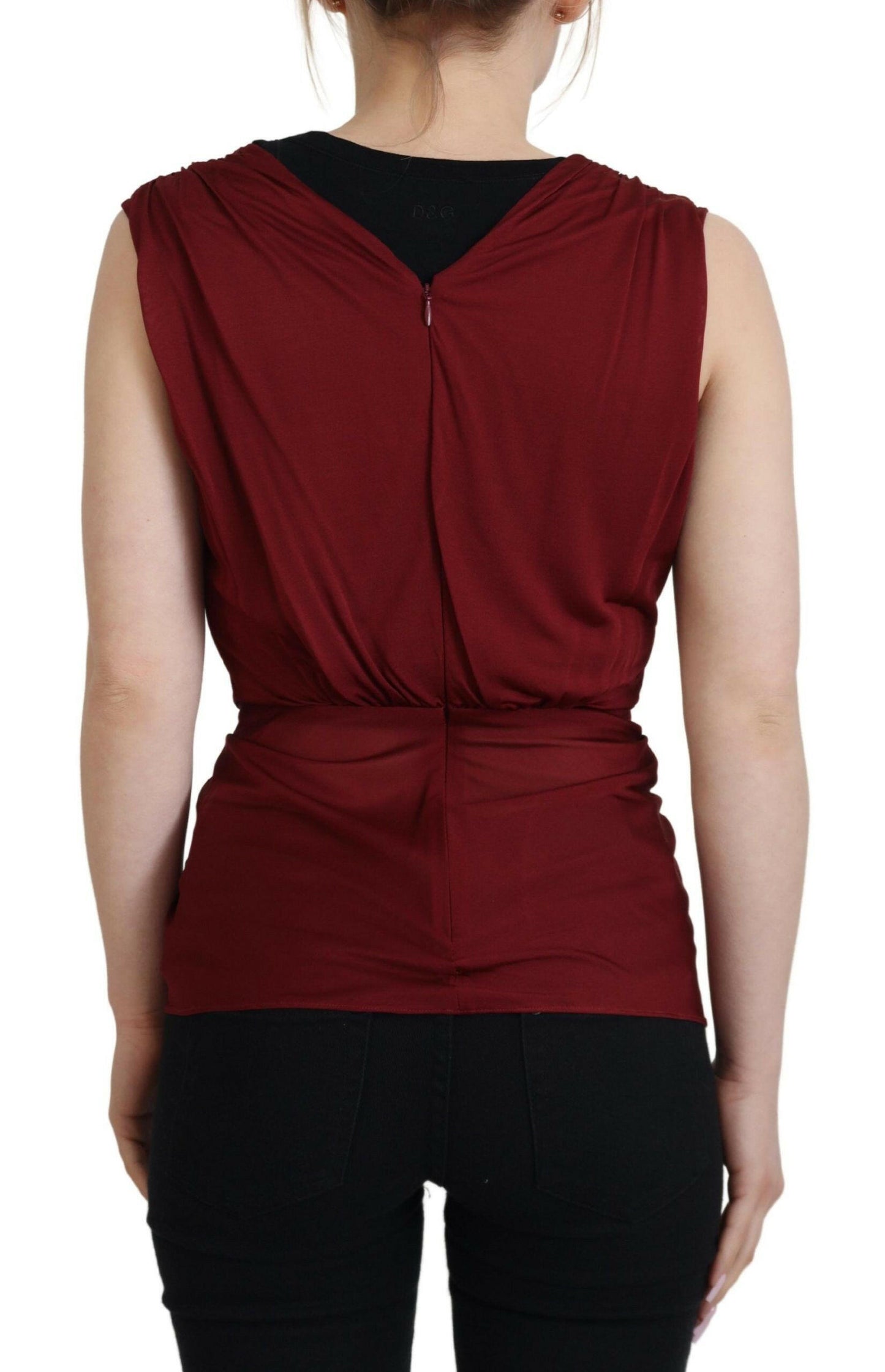 Dolce & Gabbana Bordeaux Silk Stretch Top Vest Blouse