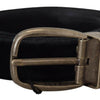 Dolce & Gabbana Black Velvet Leather Antique Metal Buckle