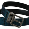 Dolce & Gabbana Blue Jacquard Moire Silver Metal Belt Men