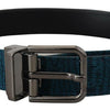 Dolce & Gabbana Blue Jacquard Moire Silver Metal Belt Men