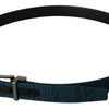 Dolce & Gabbana Blue Jacquard Moire Silver Metal Belt Men