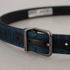 Dolce & Gabbana Blue Jacquard Moire Silver Metal Belt Men