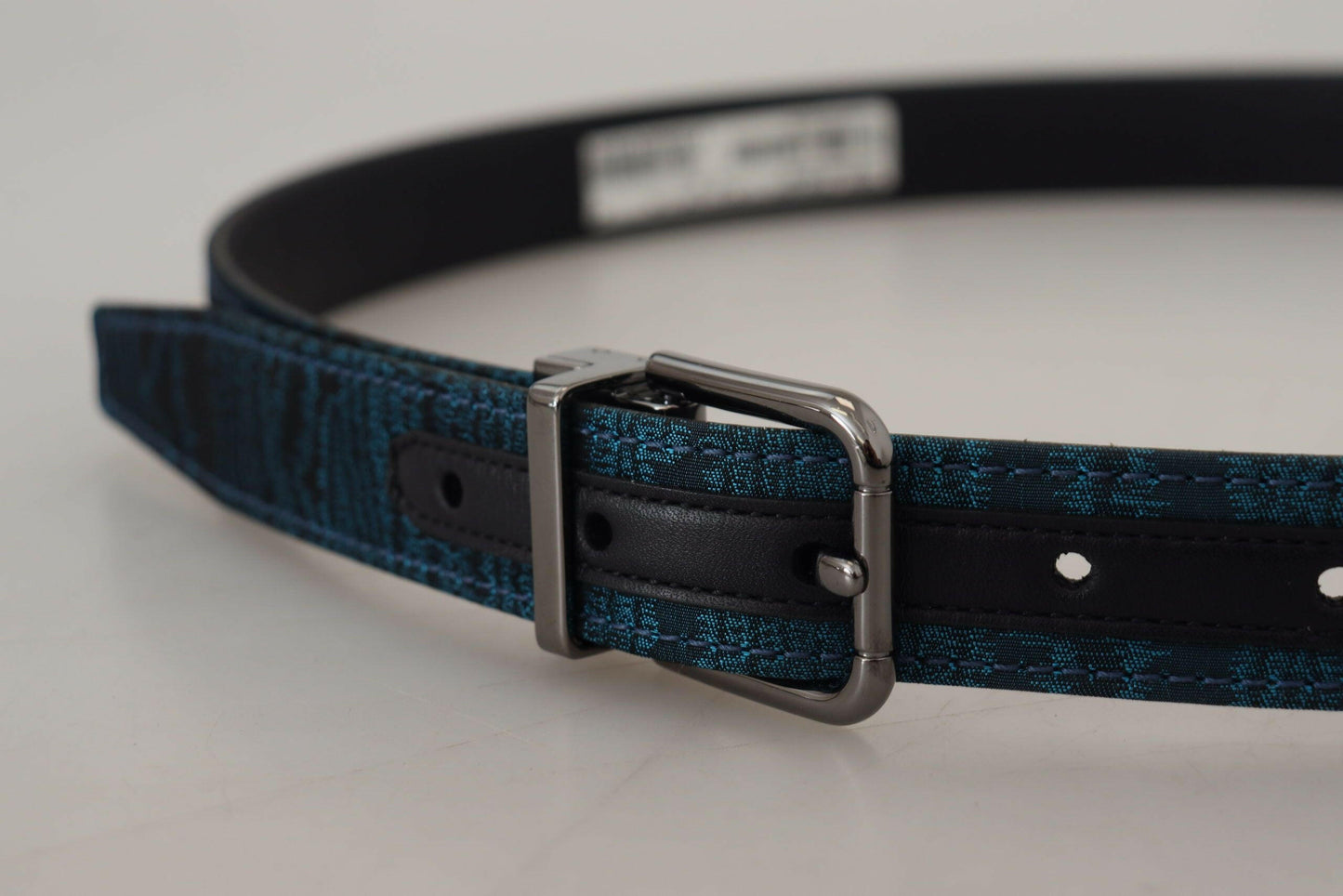 Dolce & Gabbana Blue Jacquard Moire Silver Metal Belt Men