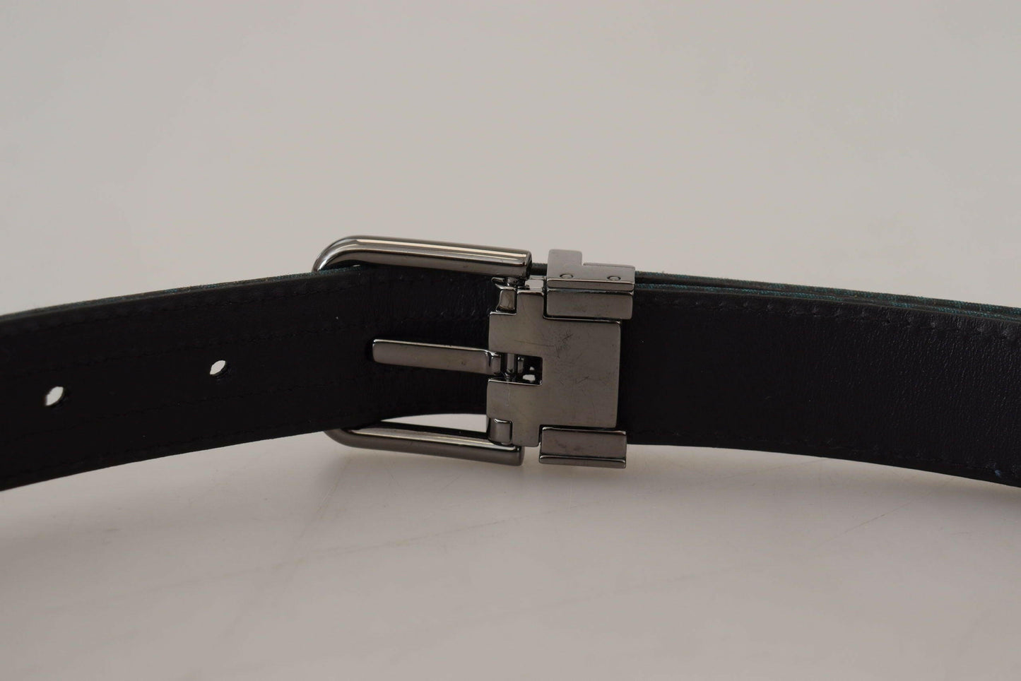 Dolce & Gabbana Blue Jacquard Moire Silver Metal Belt Men