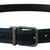 Dolce & Gabbana Blue Jacquard Moire Silver Metal Belt Men