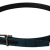 Dolce & Gabbana Blue Jacquard Moire Silver Metal Belt Men