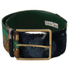 Dolce & Gabbana Green Jaquard Embroid Leather Gold Metal Belt