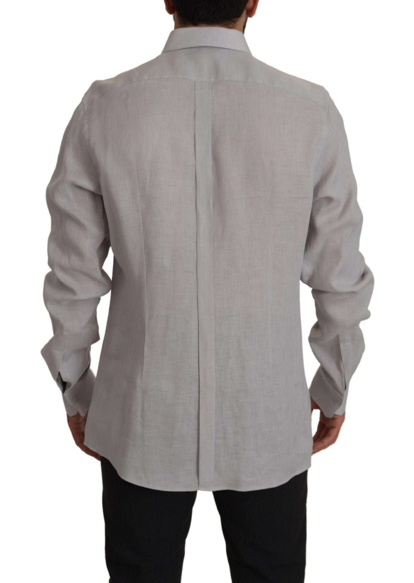 Chemise élégante en lin gris coupe slim Dolce &amp; Gabbana