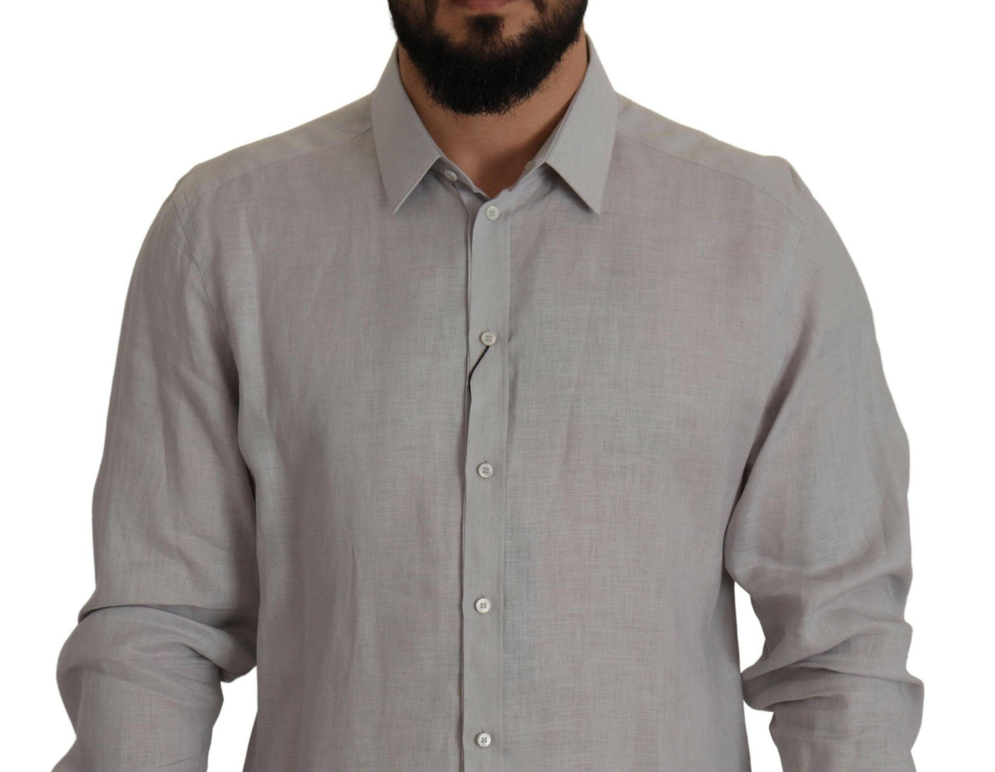 Chemise élégante en lin gris coupe slim Dolce &amp; Gabbana