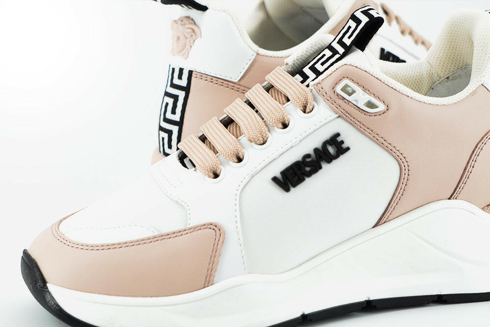 Versace Light Pink and White Calf Leather Sneakers