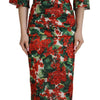 Dolce & Gabbana Multicolor Geranium Silk Sheath Midi Dress