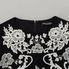 Dolce &amp; Gabbana – Schwarzes A-Linien-Kleid mit halblangen Ärmeln und Spitzenbesatz