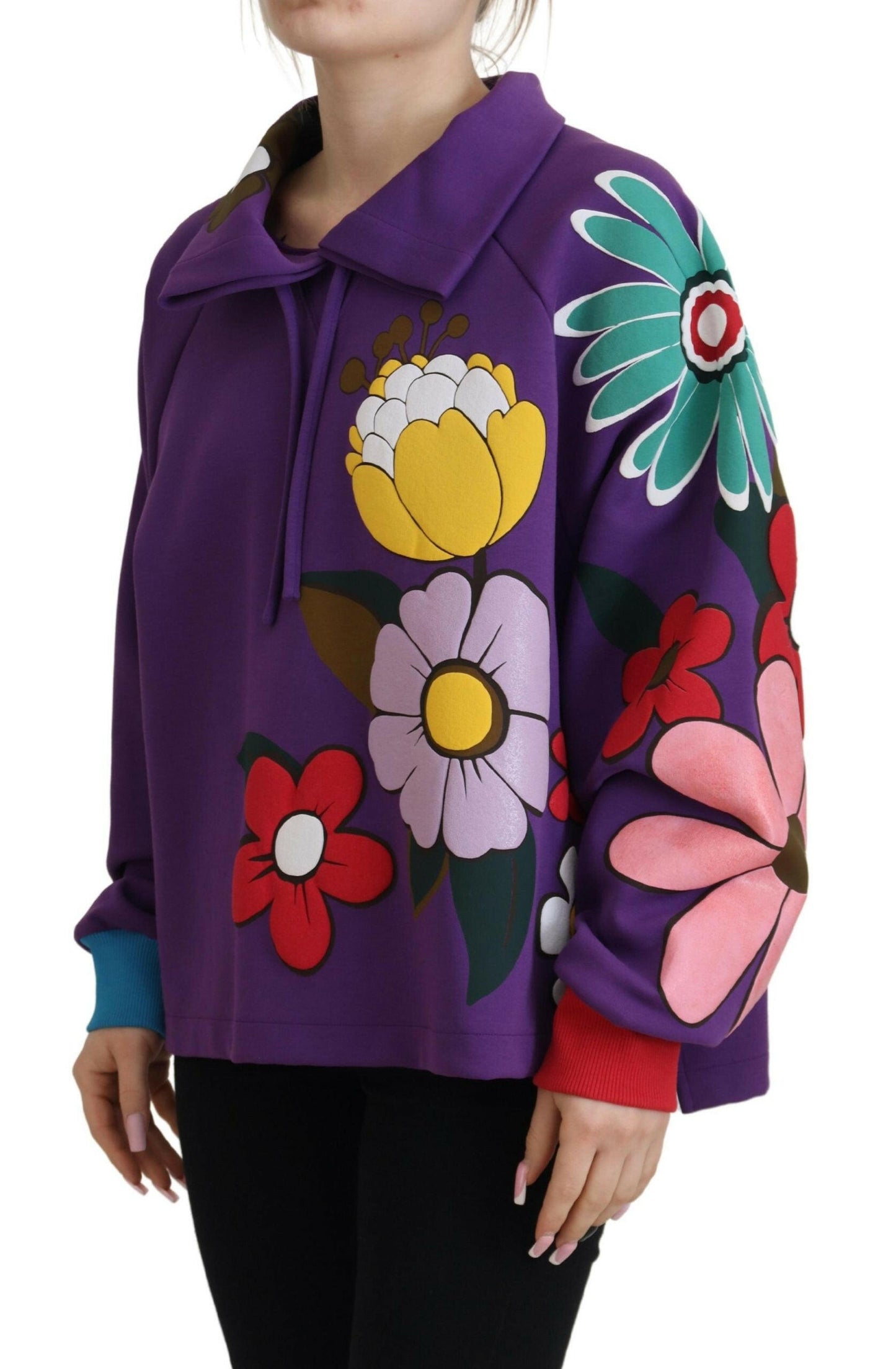 Dolce &amp; Gabbana Lilafarbener Baumwollpullover mit Blumendruck