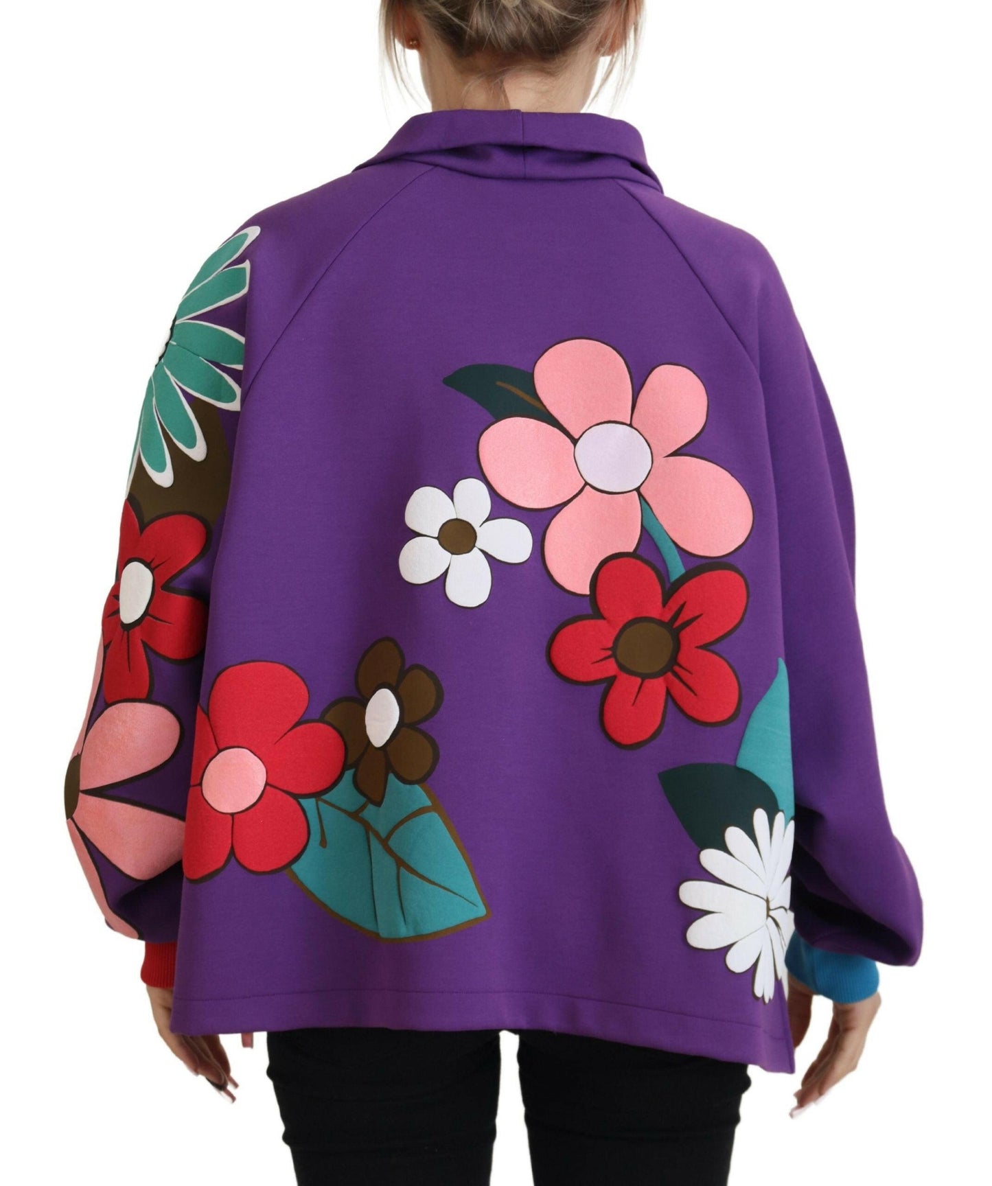 Dolce &amp; Gabbana Lilafarbener Baumwollpullover mit Blumendruck