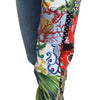 Dolce &amp; Gabbana Blaue Majolika-Jeans mit hoher Taille aus Jacquard