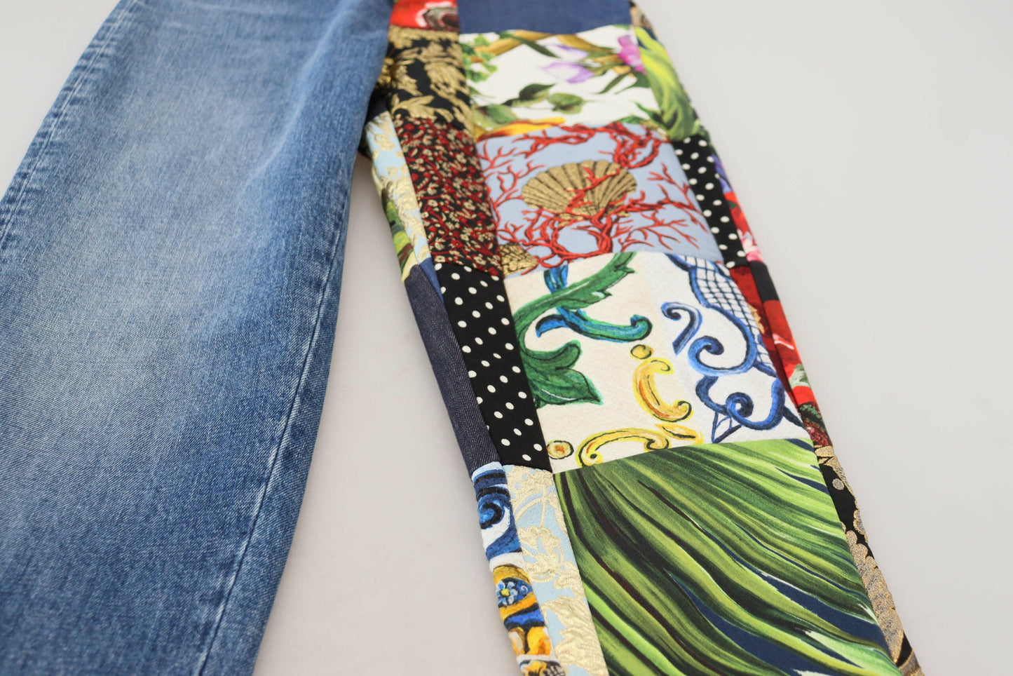 Dolce &amp; Gabbana Blaue Majolika-Jeans mit hoher Taille aus Jacquard
