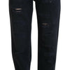 Dolce & Gabbana Black Cotton Tattered High Waist Denim Jeans