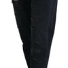 Dolce & Gabbana Black Cotton Tattered High Waist Denim Jeans