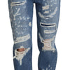Dolce & Gabbana Blue Washed Cotton Tattered Denim Jeans