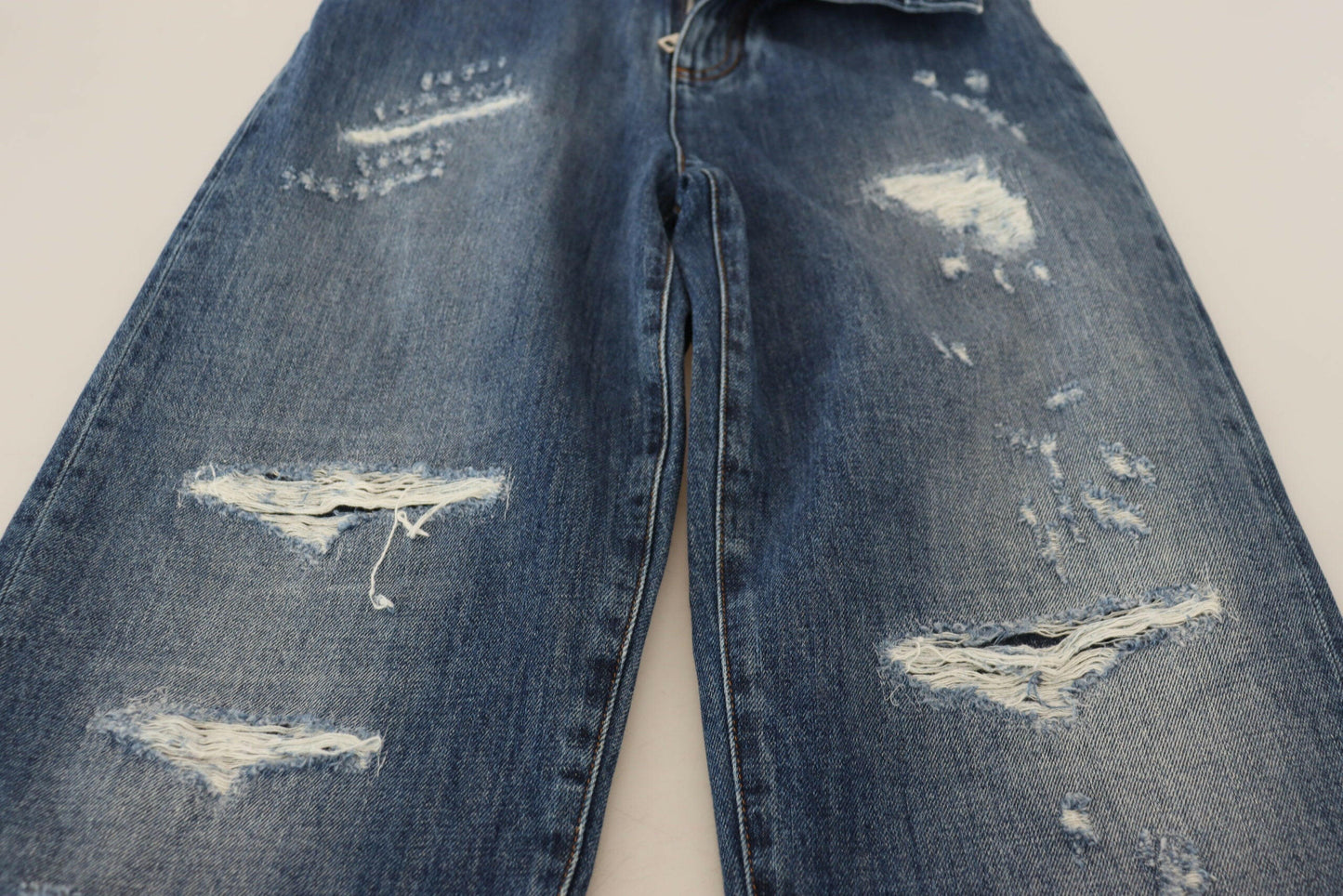 Dolce & Gabbana Blue Washed Cotton Tattered Denim Jeans