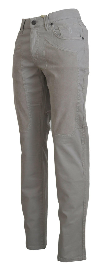 Jeckerson Gray Cotton Tapered Men Casual Pants