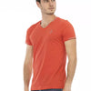 Trussardi Action Orange Cotton Men V-Neck T-Shirt