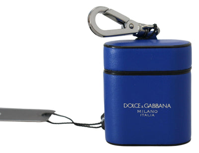 Dolce & Gabbana Blue Leather Silver Metal Logo Airpods Case