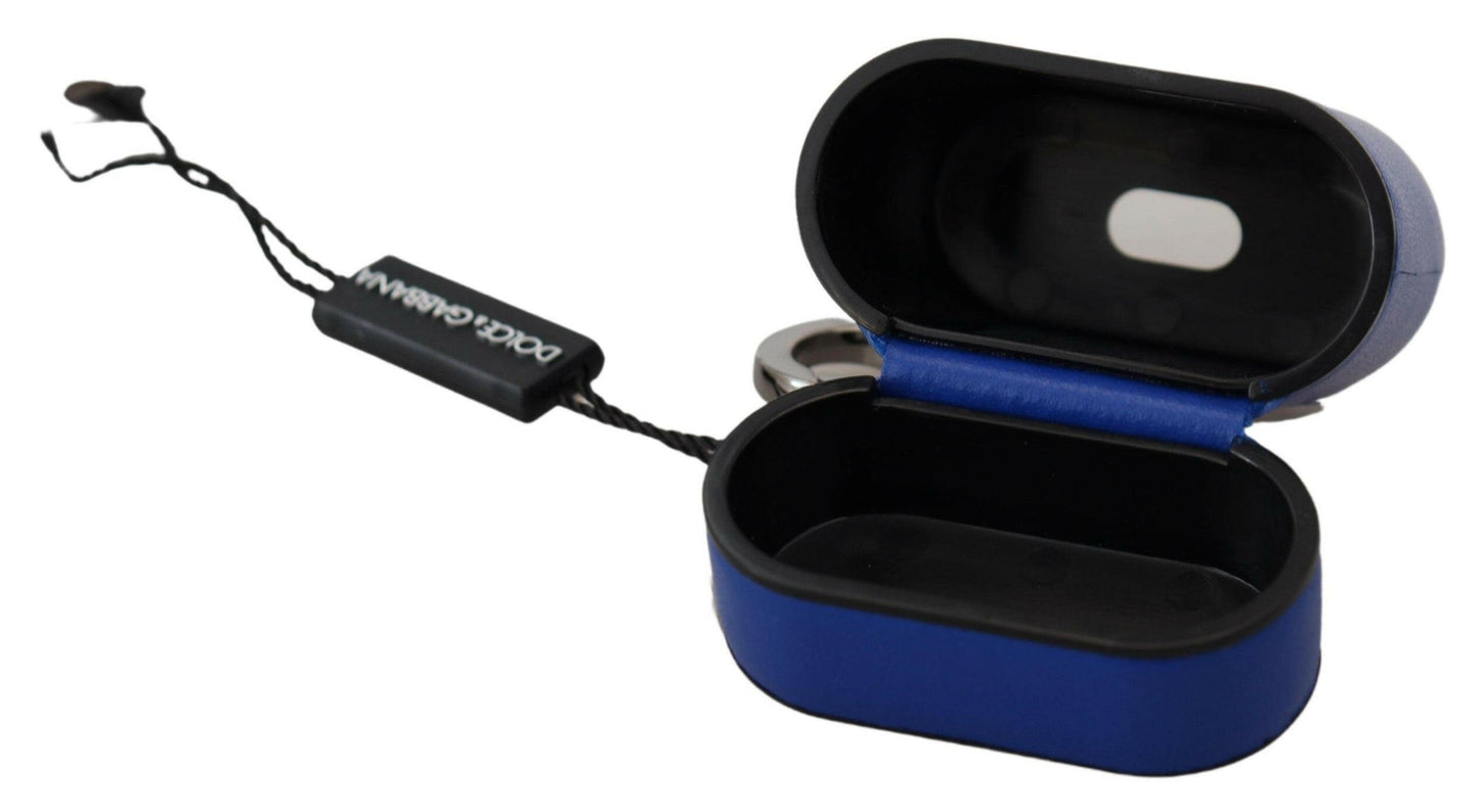 Dolce & Gabbana Blue Leather Silver Metal Logo Airpods Case