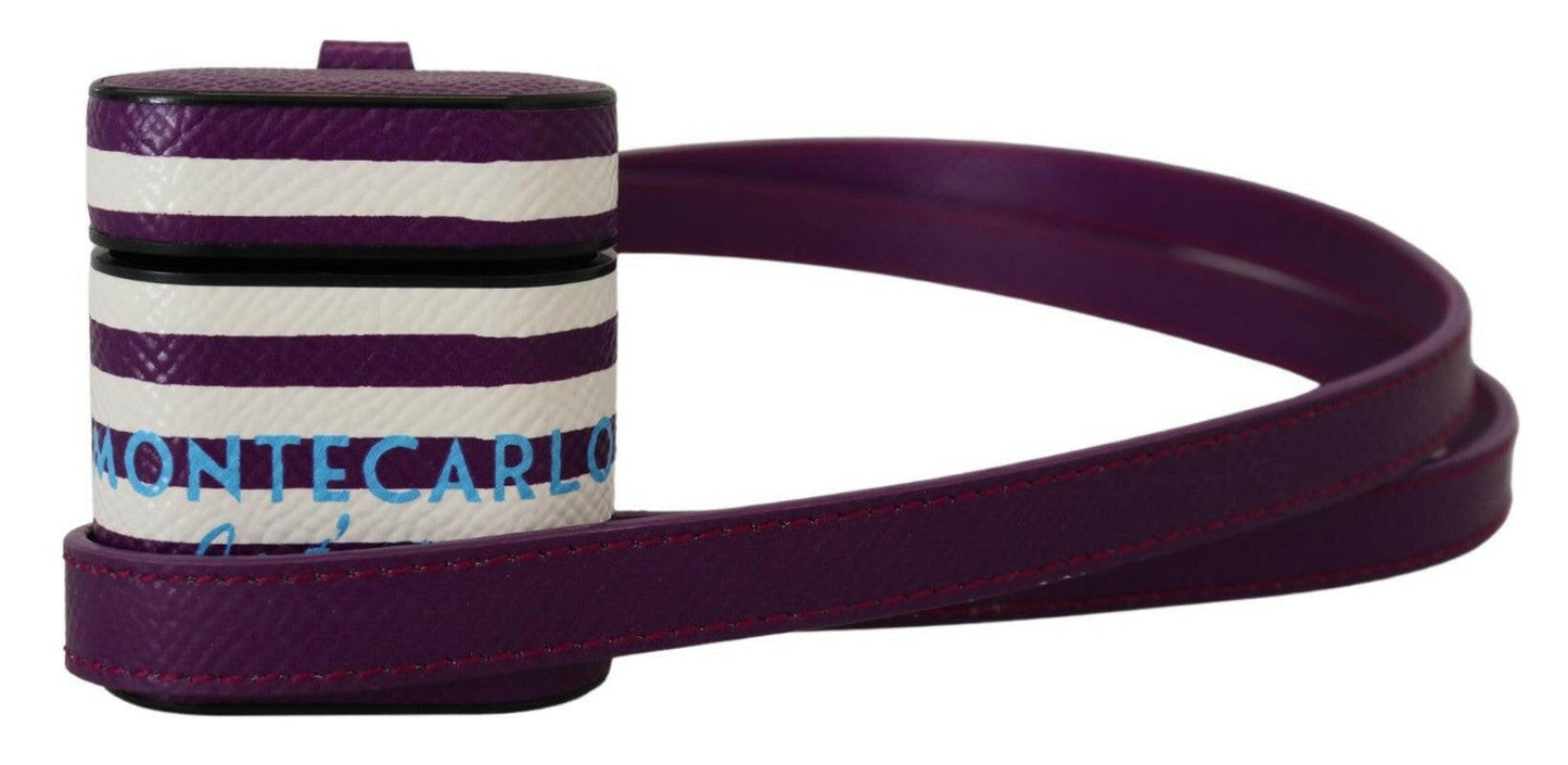 Dolce & Gabbana Purple Leather Strap Gold Metal Logo Airpods Case