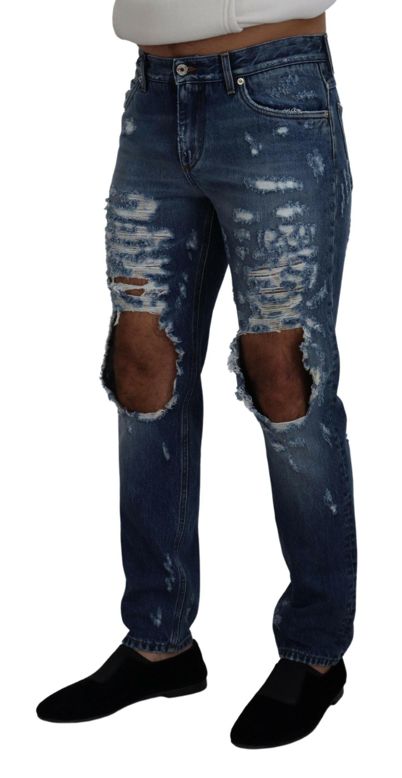 Dolce &amp; Gabbana Blaue zerfetzte Herren-Jeans aus Baumwolle