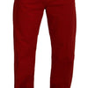 Dolce & Gabbana Red Cotton Straight Fit Men Denim Jeans